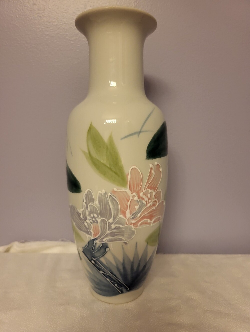 Japanese Porcelian Floral Ceramic Vase - White with Pastel Floral Accents